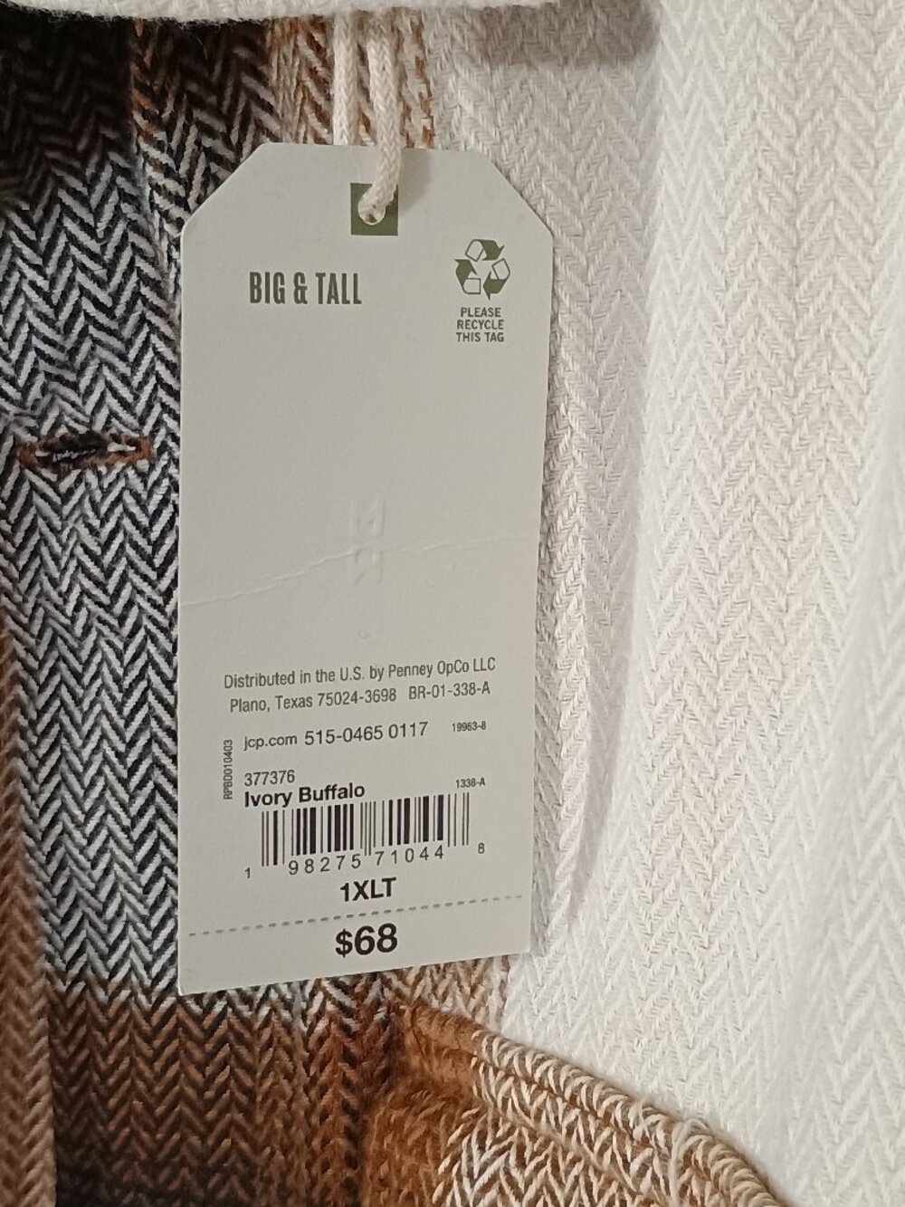 NWT Mutual Weave Big & Tall Ivory Buffalo Plaid Cotton Shacket Shirt Jacket 1XLT - Picture 9 of 10